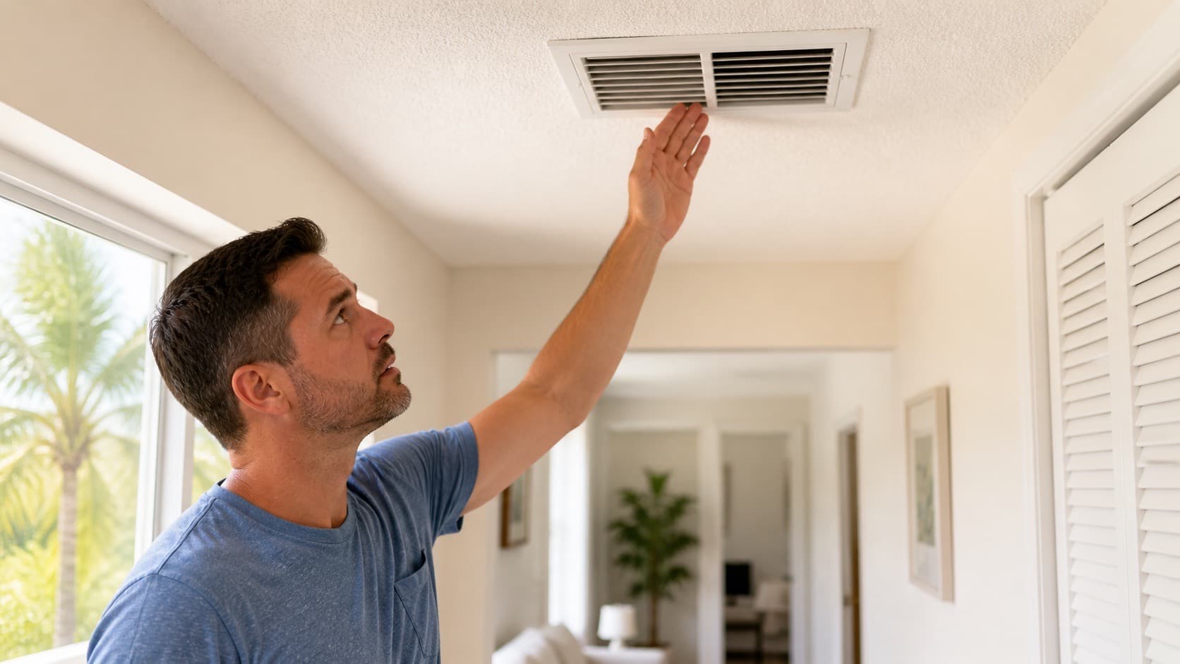 Homeowner checking weak airflow from an air vent
